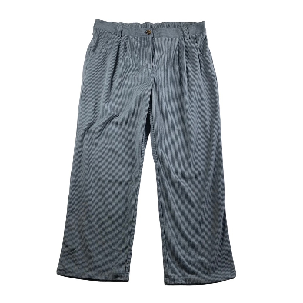 Halara High Waisted Corduroy Wide Leg Pants Blue Gray Pleated XL Regular NWT
